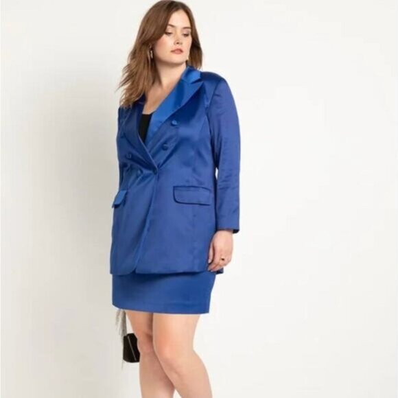 Eloquii Blue Satin Blazer, Skirt & Seq Plus 18 NWT - Picture 2 of 12